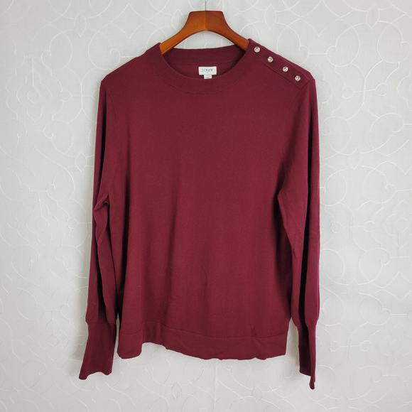 J. Crew Women's Sweater XL Red Puff Sleeve Classic Fit Rhinestone Pullover‎ NWT - Picture 1 of 7